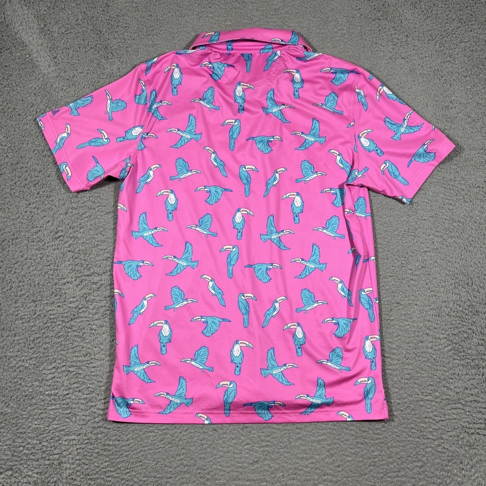 Chubbies Shirt Lightweight Mens Sz L The Toucan Do It Golf Polo Performance Pink - Picture 4 of 7